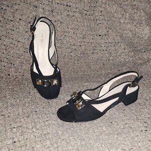 LA SELLERIE-ITALY-Black Suede Slingbacks-Jewelled Vamp-Sz 37-NWOT